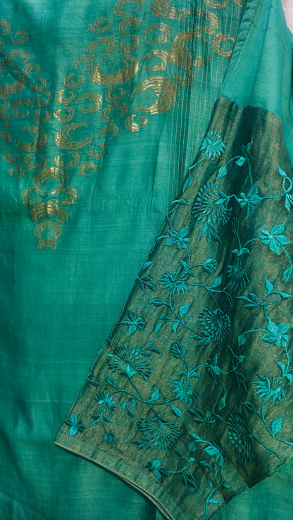 Semi Stitched Chanderi Formal Suitset
