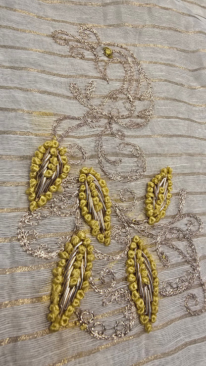 Formal silk linen embroidered Saree