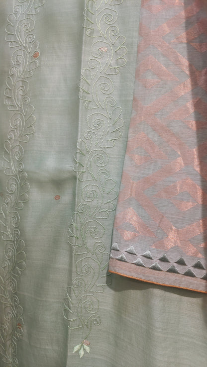Semi Stitched Chanderi Formal Suitset