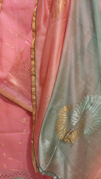 Semi Stitched Chanderi Formal Suitset