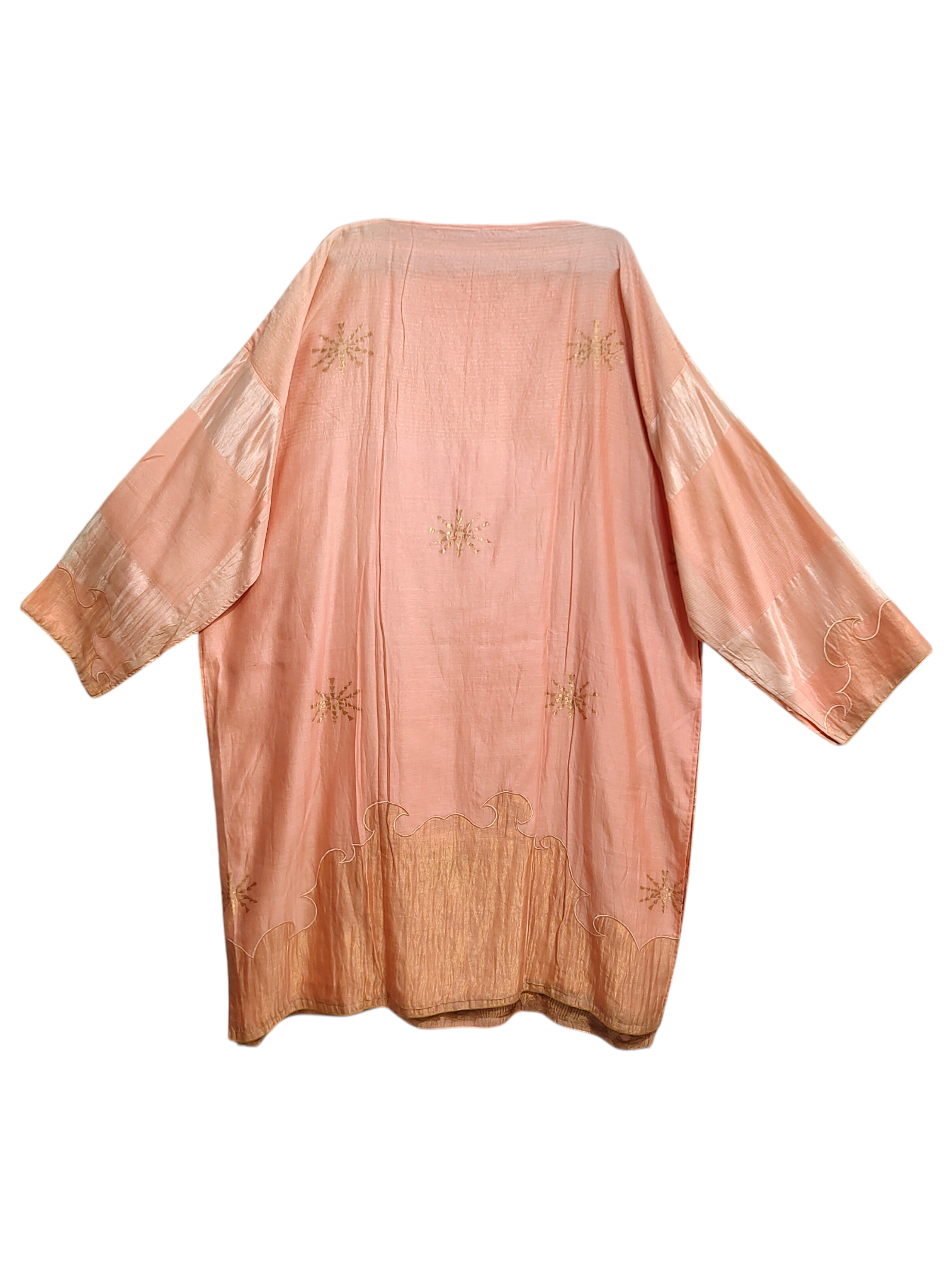 Peach kurta with gold embroidery on a white background