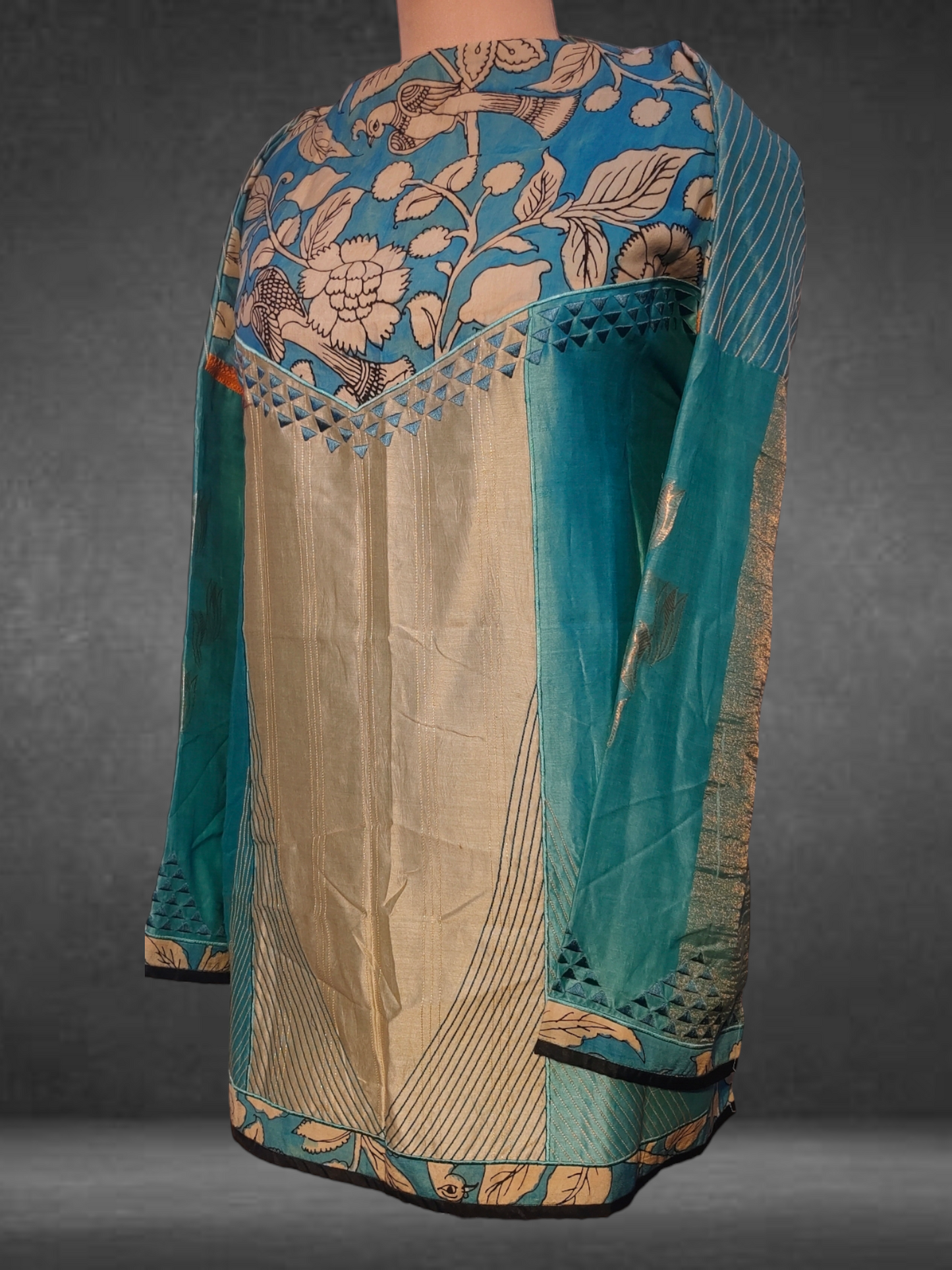 Semistitched Chanderi Kalamkari Short Tunic