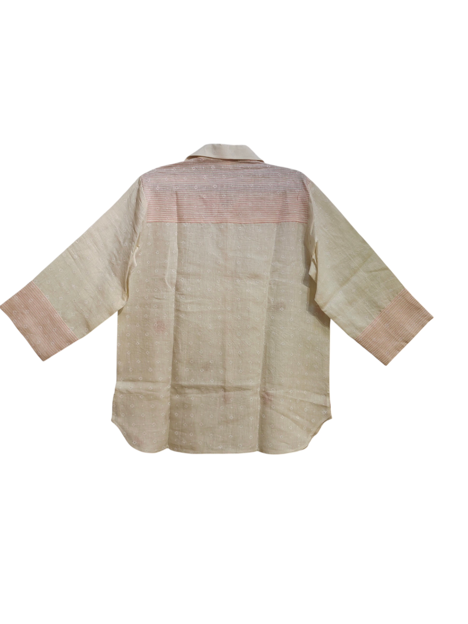 Beige shirt with pink striped pattern on a white background