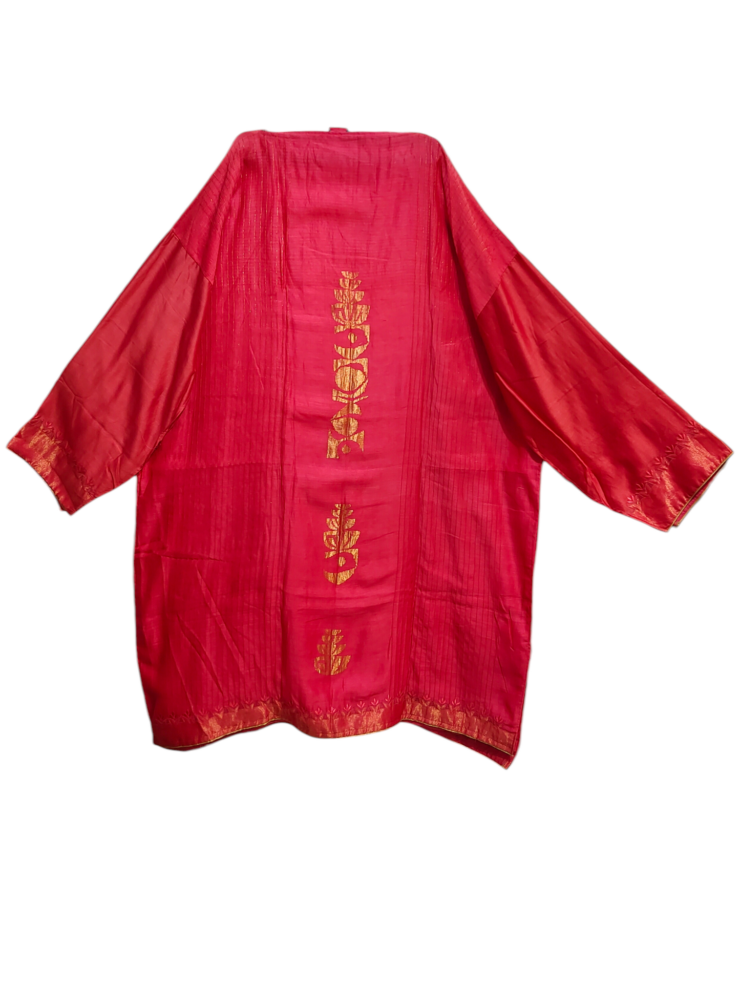 Pink kurta with gold patterns on a white background