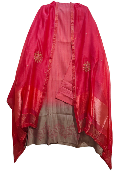 Semi Stitched Casual Chanderi Suitset