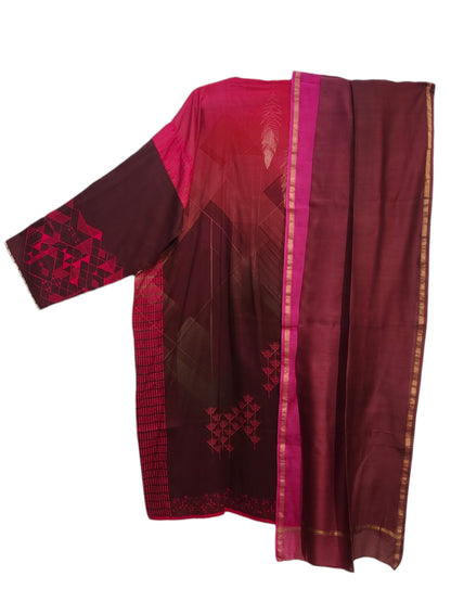 Semi Stitched Chanderi Casual Suitset