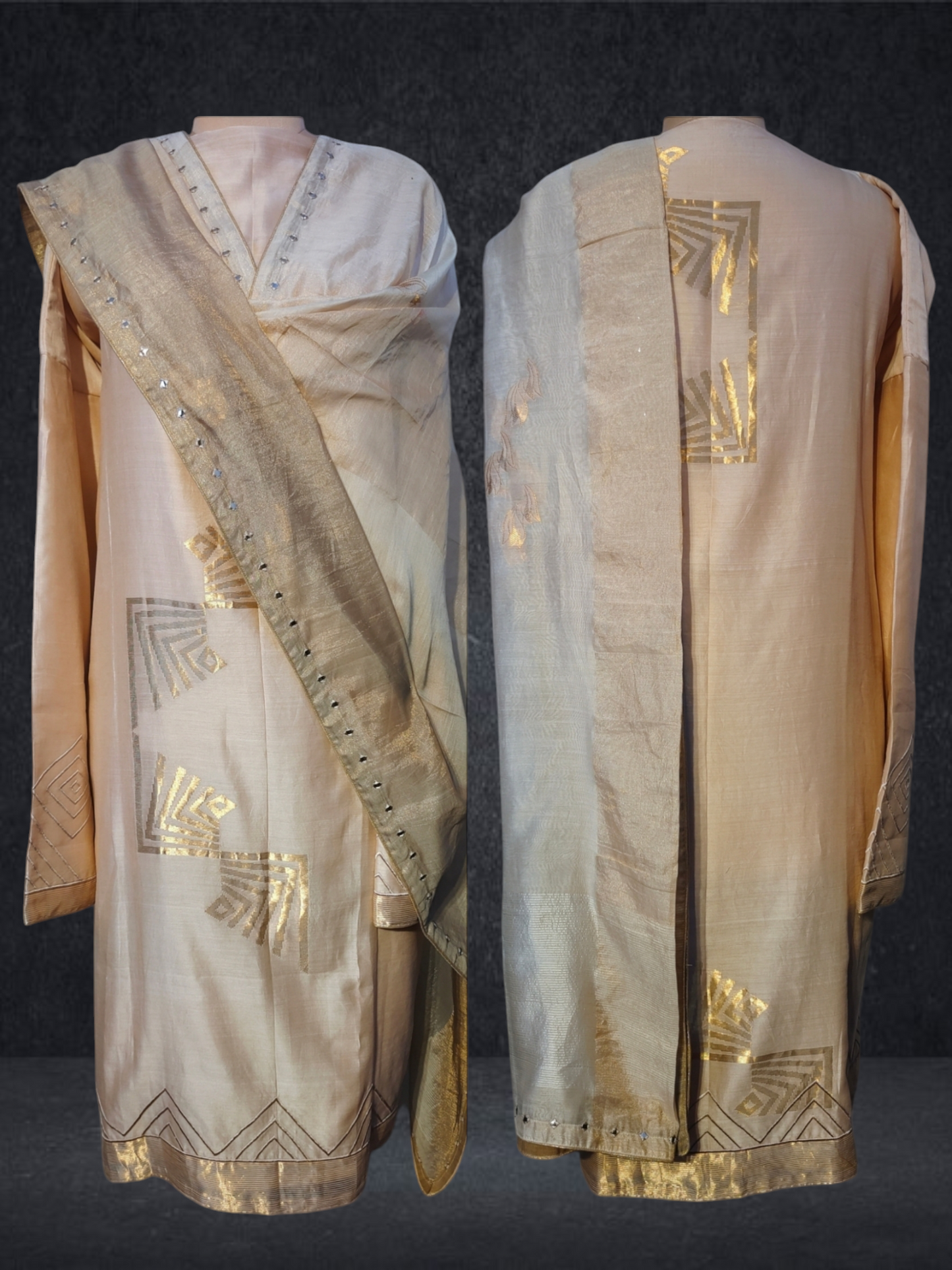 Semi Stitched Chanderi Formal Suitset