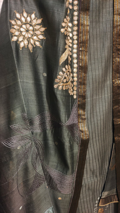 Semi Stitched Formal chanderi Suitset