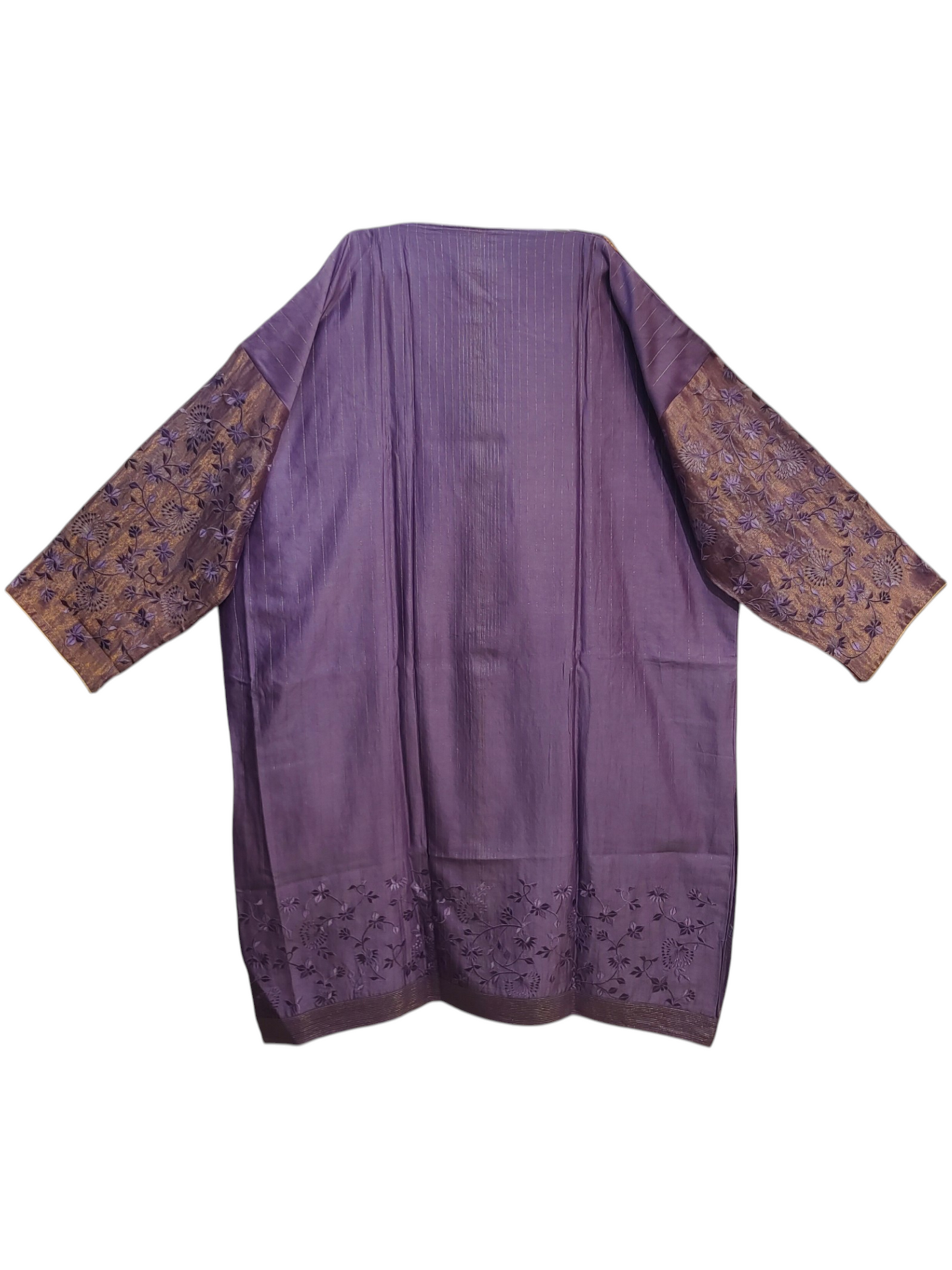 Purple kurta with patterned sleeves on a white background