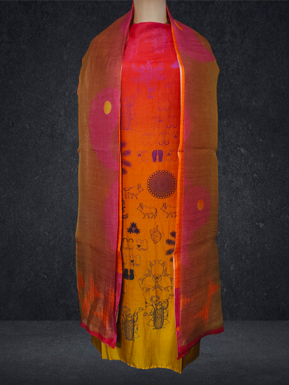 Semi Stitched Chanderi Casual Suitset