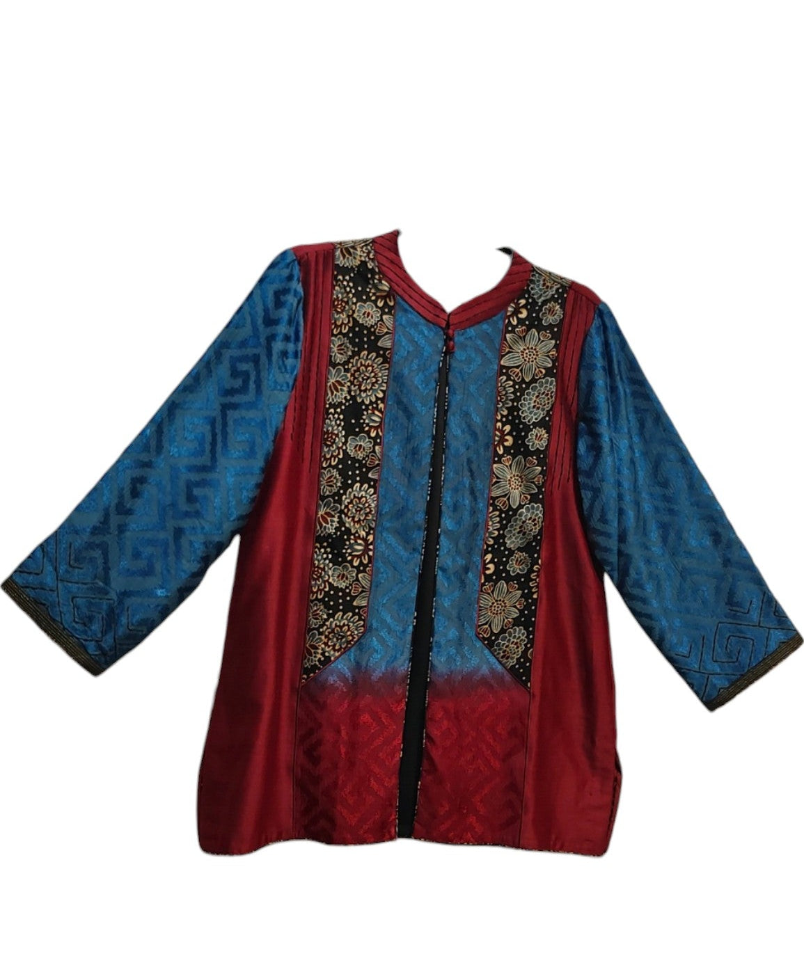 Formal Vira Cobalt Maroon Ajrakh Chanderi Midlength Jacket