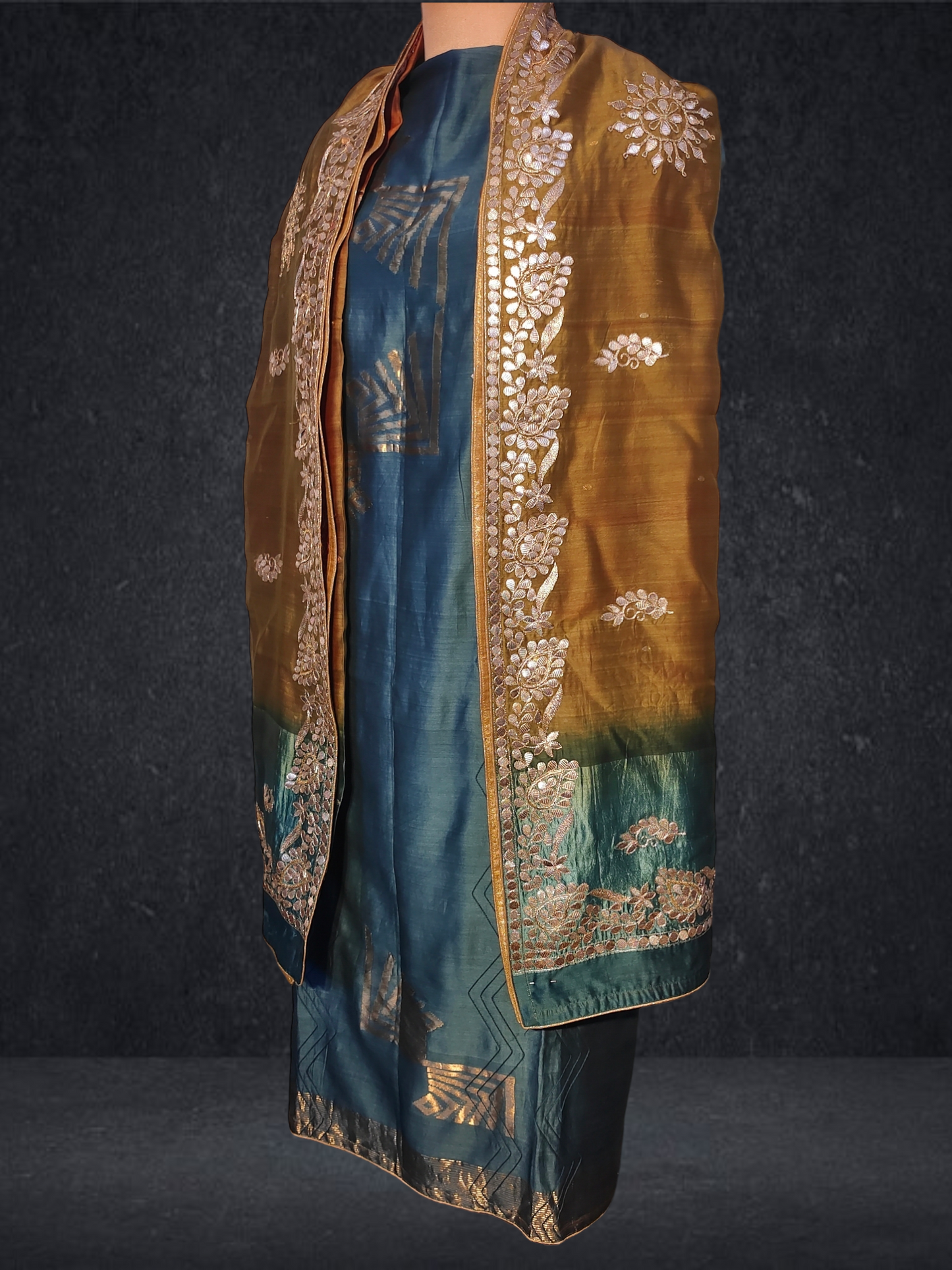 Semi Stitched Chanderi Formal Suitset