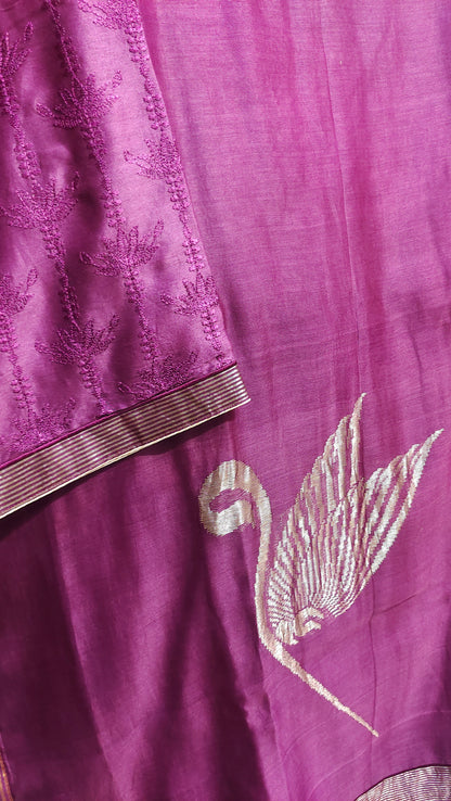 Semi Stitched Casual Chanderi Suitset