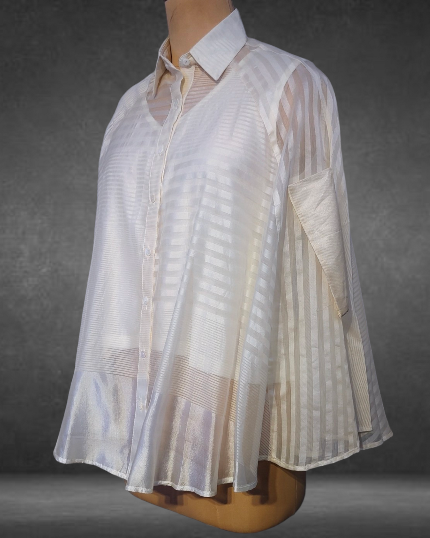 Chanderi Silk Stripe Shirt Free Size