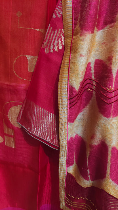 Semi Stitched Chanderi Formal Suitset