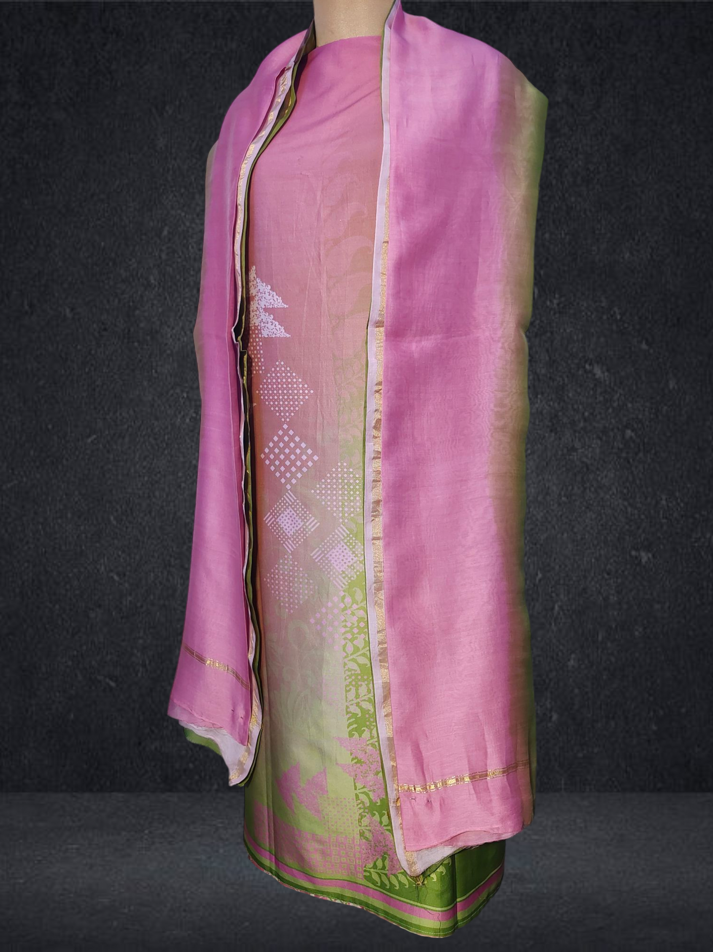 Semi Stitched Chanderi Casual Suitset