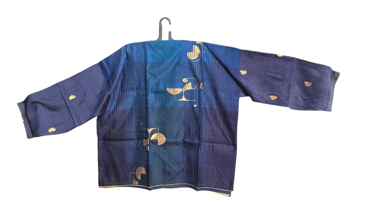 SemiStitched zariwoven peacock blue chanderi Tunic