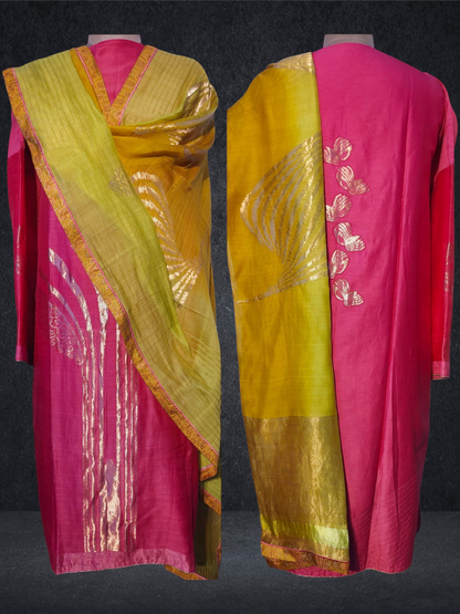 Semi Stitched Formal chanderi Suitset
