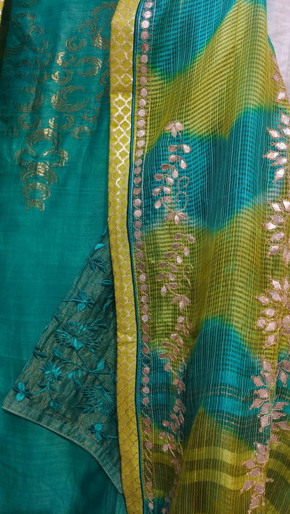 Semi Stitched Chanderi Formal Suitset