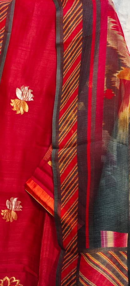 Semi Stitched Chanderi Casual Suitset