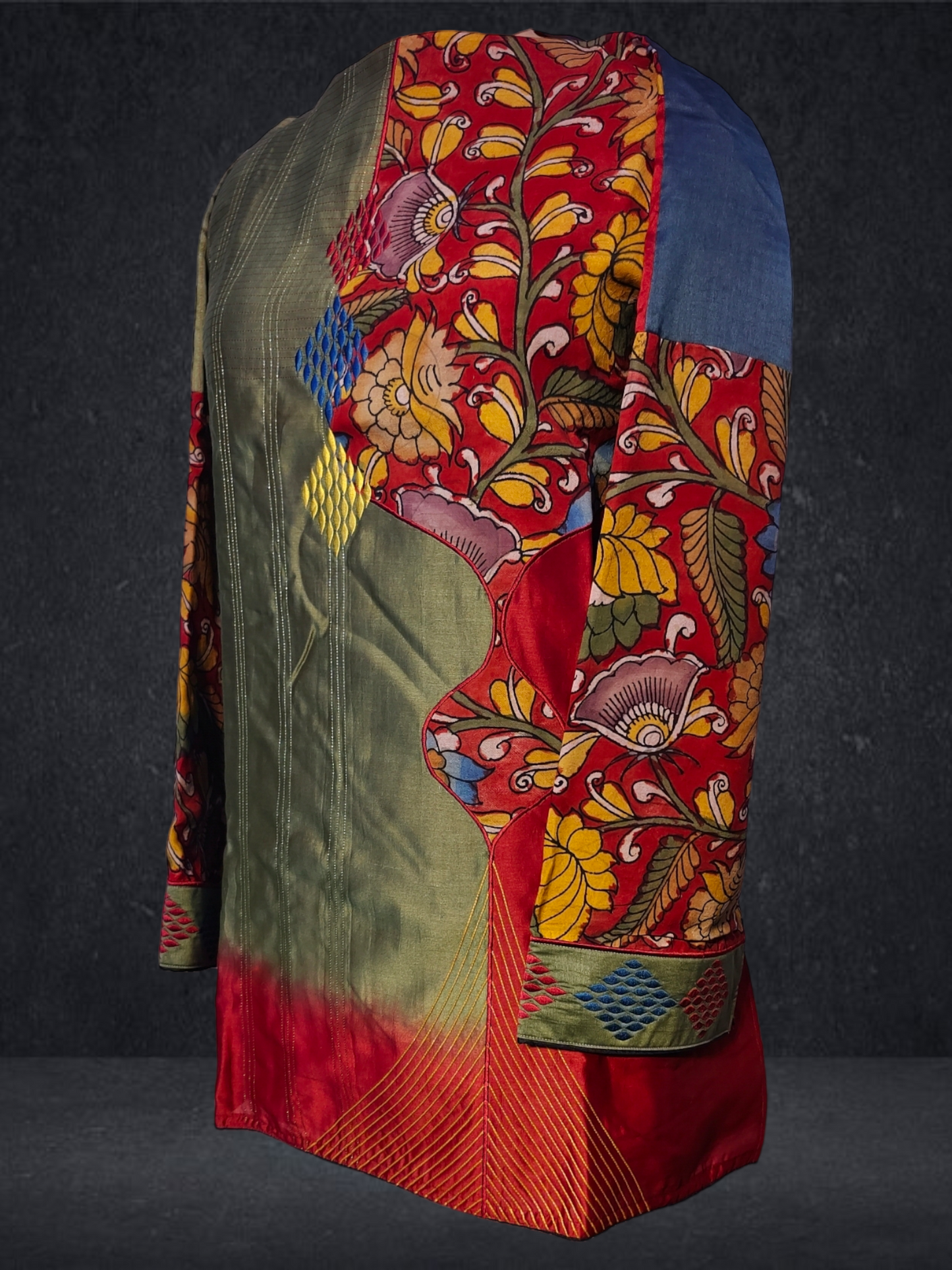 Semistitched Chanderi Kalamkari Short Tunic