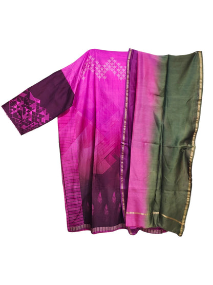 Semi Stitched Chanderi Casual Suitset