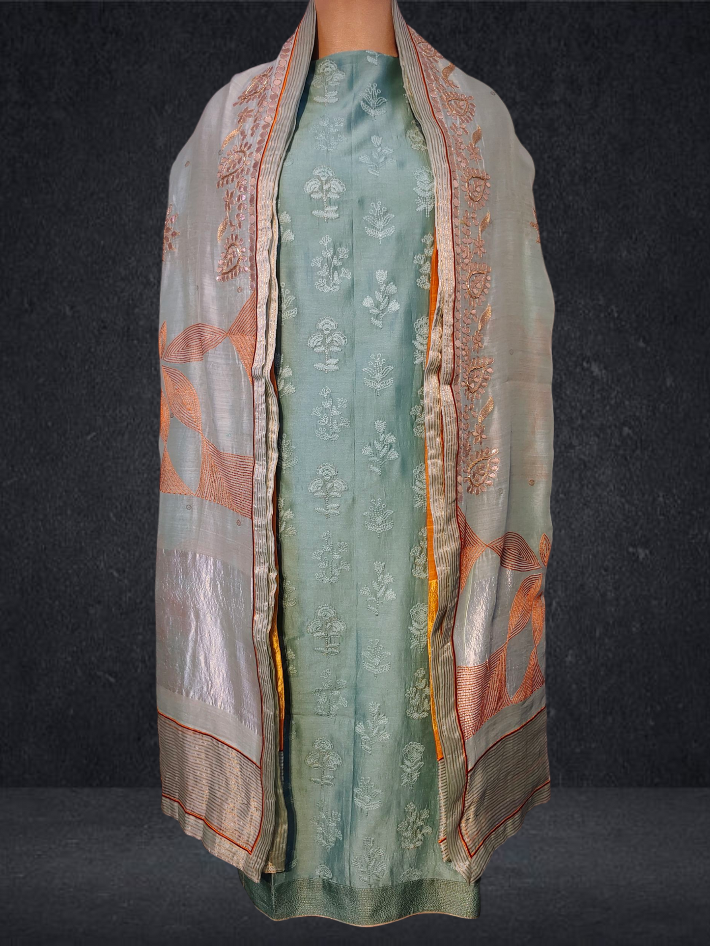 Semi Stitched Formal chanderi Suitset