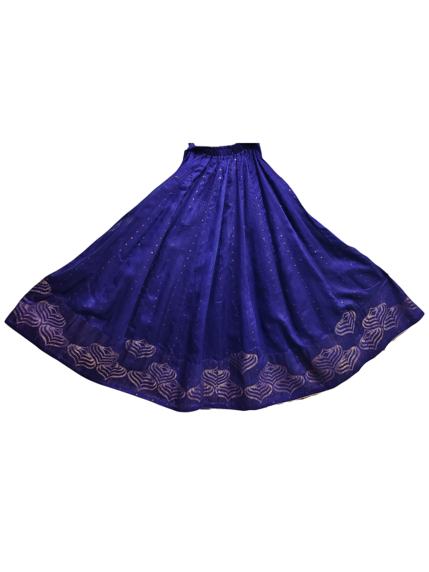 Blue skirt with decorative pattern on a white background