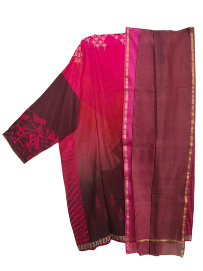 Semi Stitched Chanderi Casual Suitset
