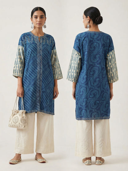 Stitched Cotton Indigo blockprinted Kurta
