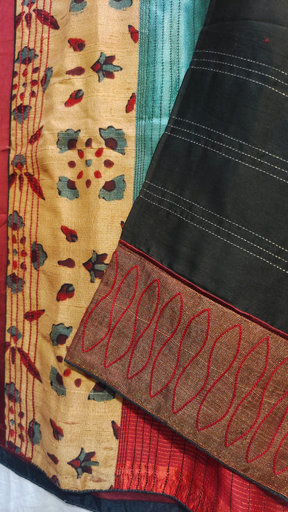 Close-up of a patchwork quilt with various colored jacket and patterns.