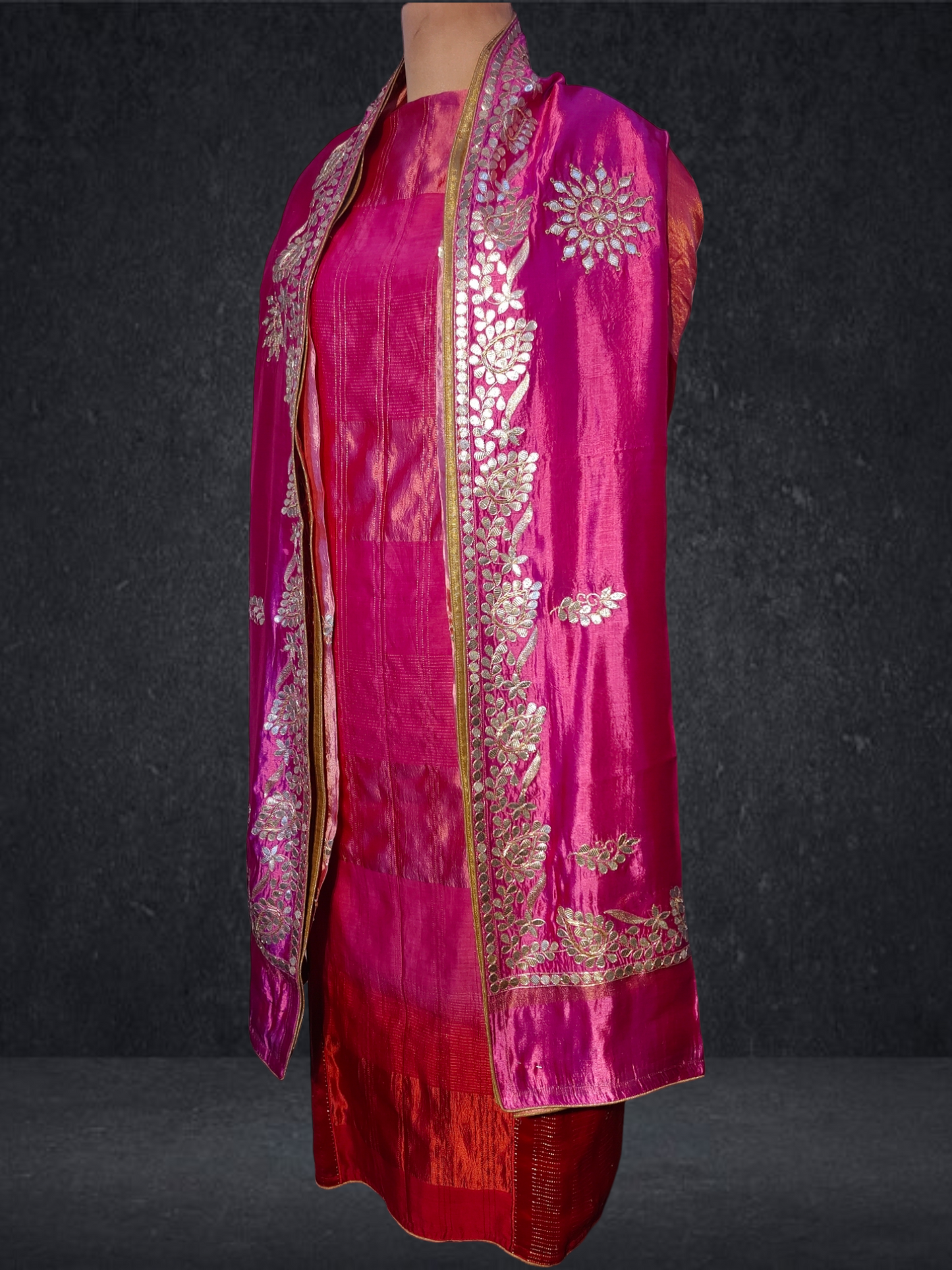 Semi Stitched Chanderi Formal Suitset