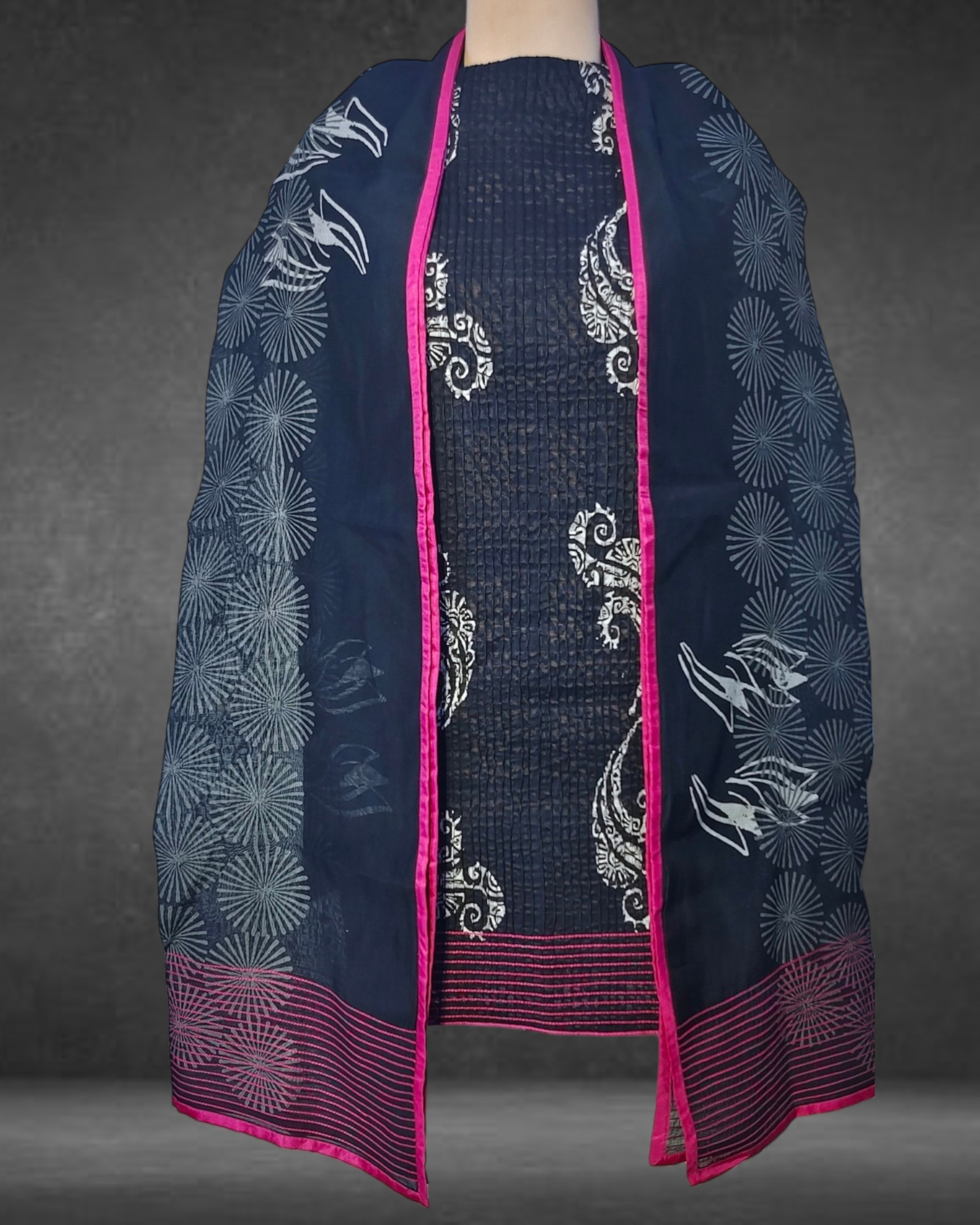 Semistitched Chanderi  Blockprinted Tunic with stole VISHAL KAPUR STUDIO