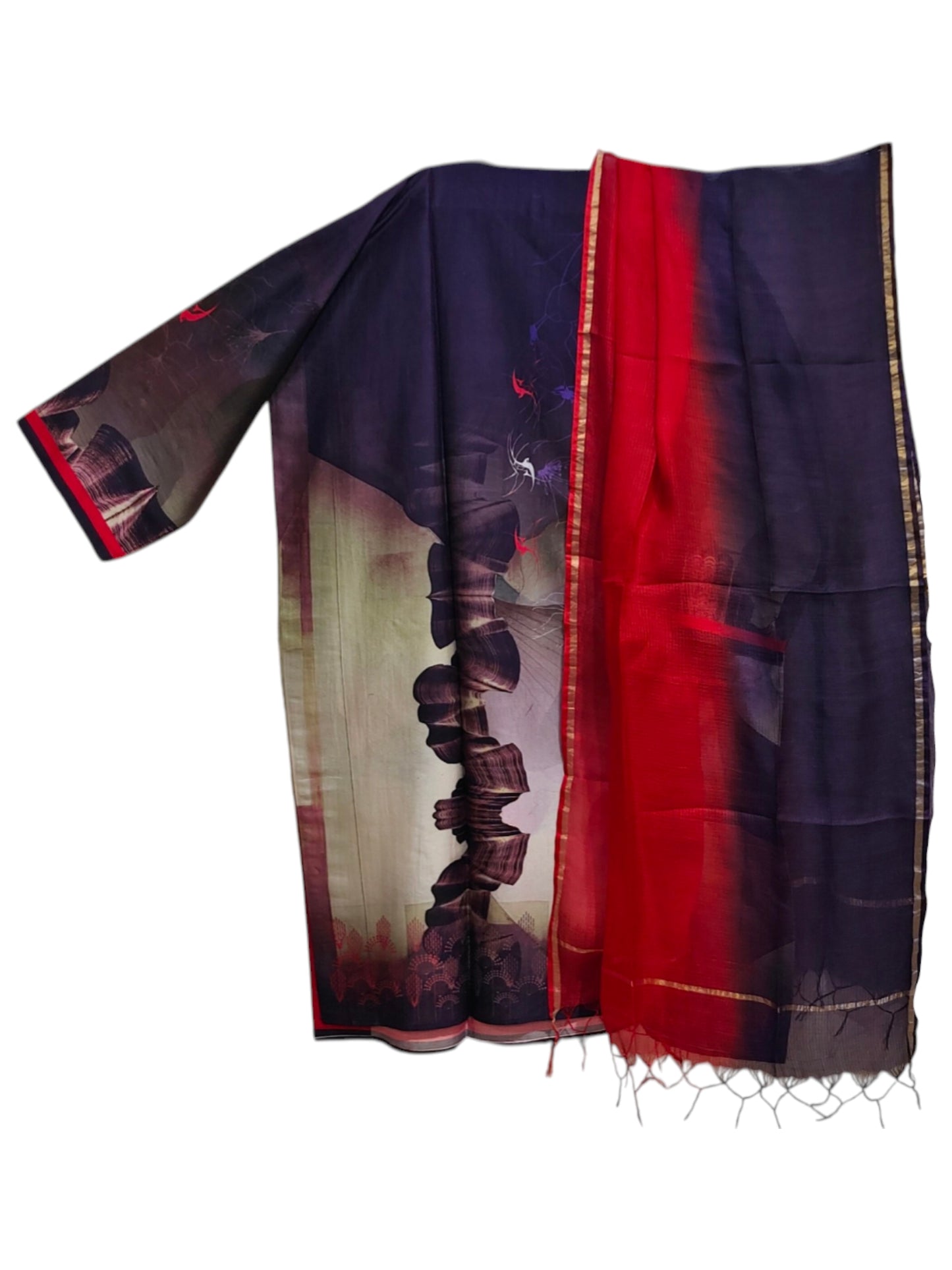 Semi Stitched Chanderi Casual suitset