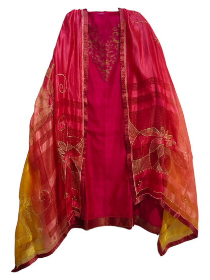 Semi Stitched Chanderi Formal Suitset