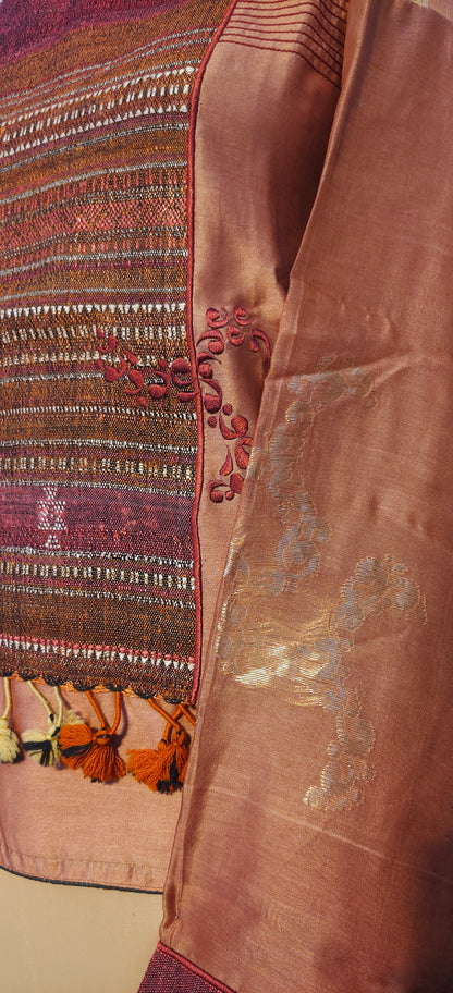 Chanderi Semistitched Blouse with Bhujodi Shawl Elements