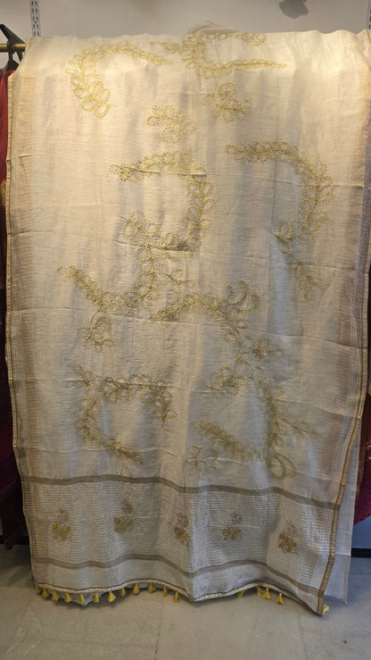 Formal silk linen embroidered Saree