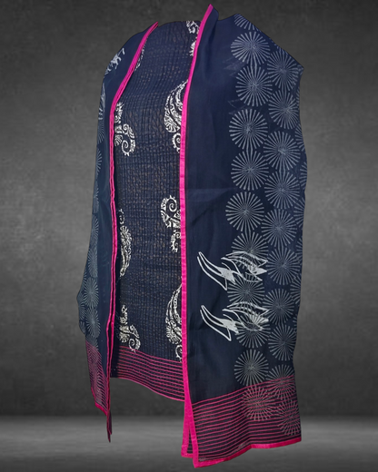 Semistitched Chanderi  Blockprinted Tunic with stole VISHAL KAPUR STUDIO