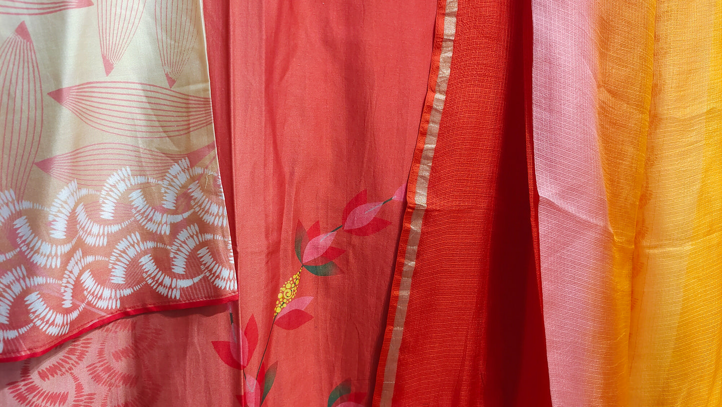 Semi Stitched Chanderi Casual Suitset