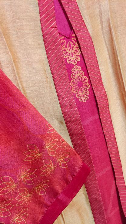 Semi Stitched Casual Chanderi Suitset