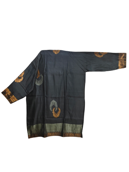 Gresh blue  kurta with gold embroidery on a white background