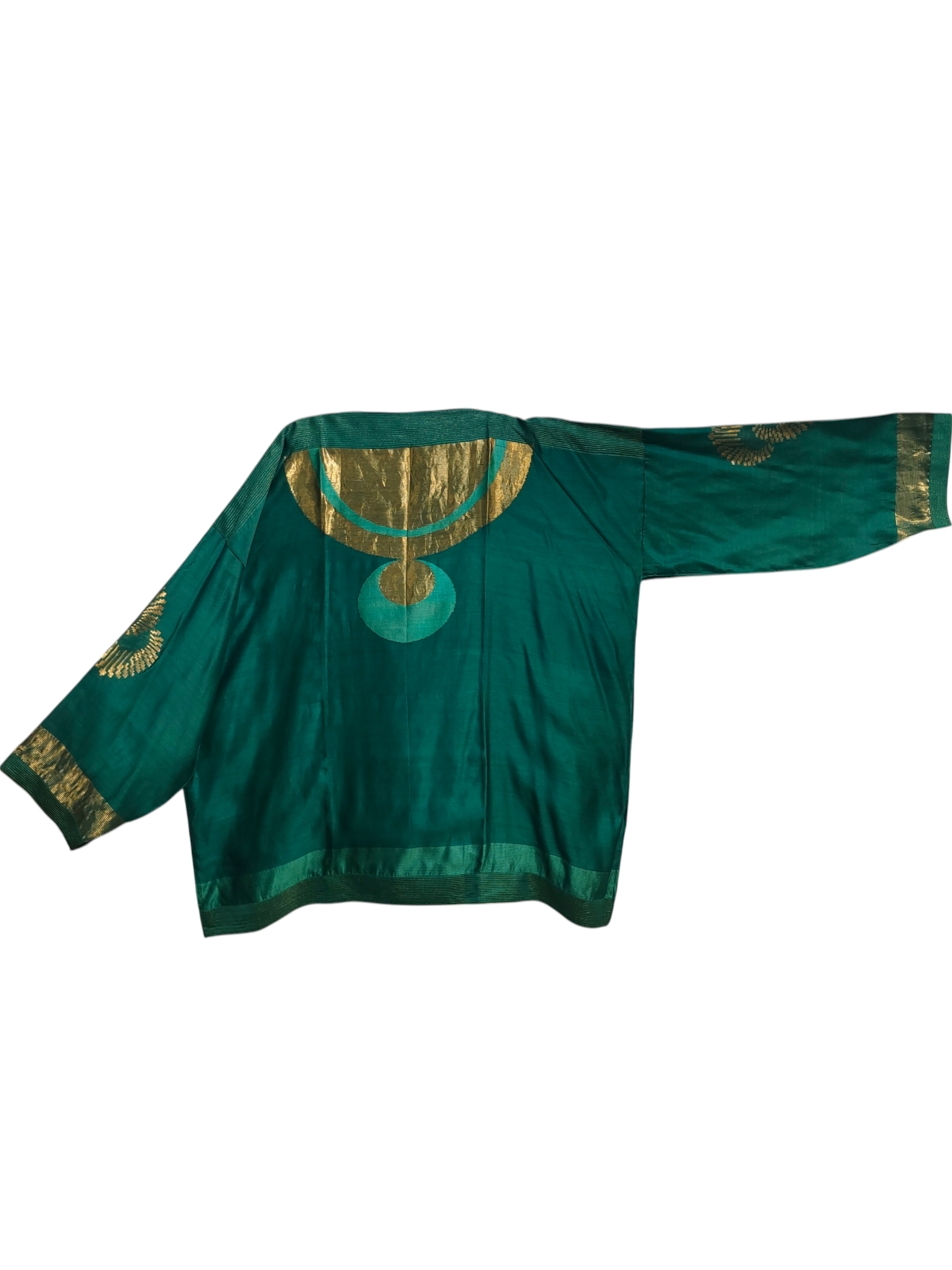 Green blouse with gold embroidery on a white background