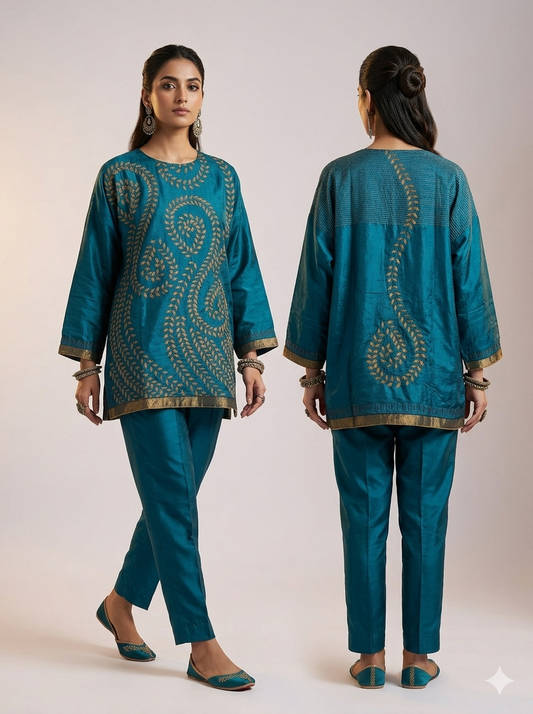 Semi Stitched silk cutwork applique Short Tunic