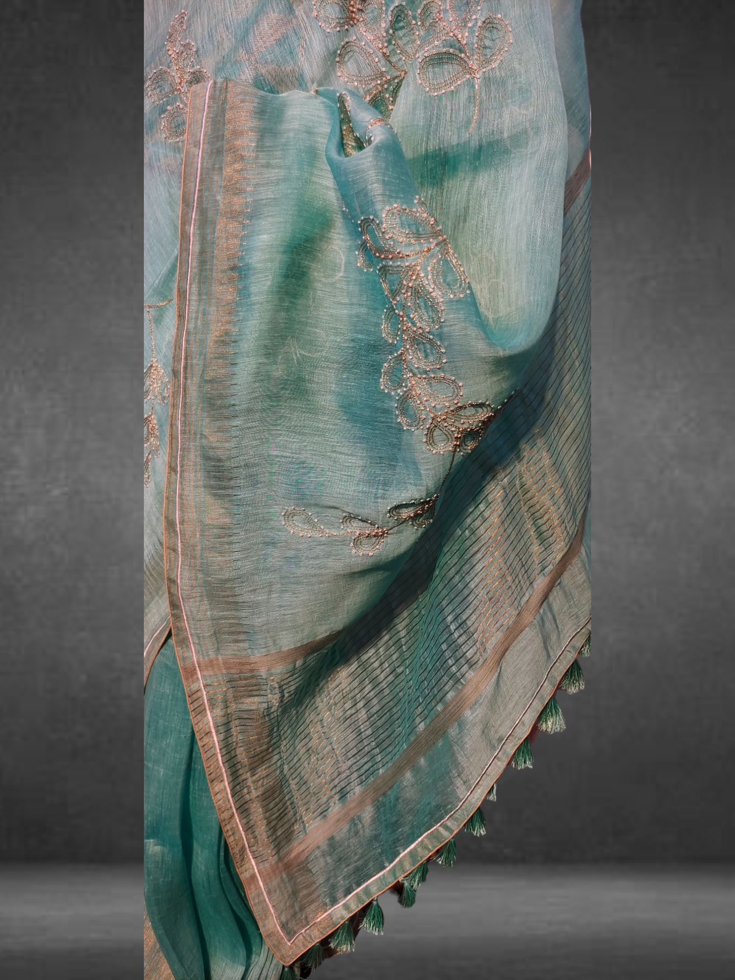 Formal Silk linen saree with french knots