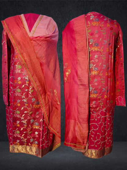 Semi Stitched Chanderi Formal Suitset