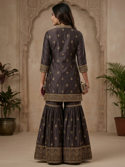 Embroidered Georgette Angrakha Style | Couture Sharara Set