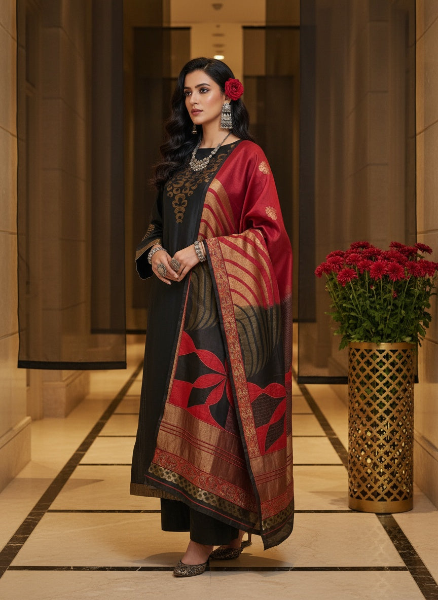 Semi Stitched Formal chanderi Suitset