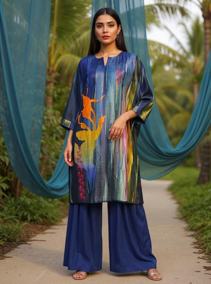 Stitched Chanderi Digital Printed Kaftan