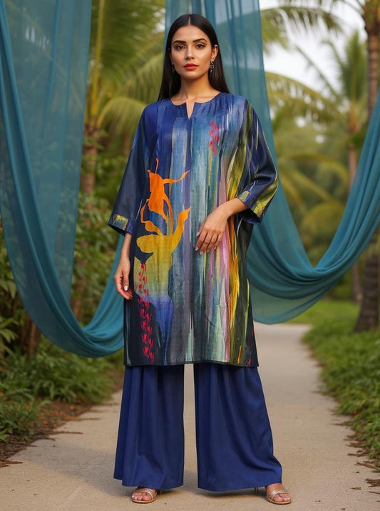 Stitched Chanderi Digital Printed Kaftan