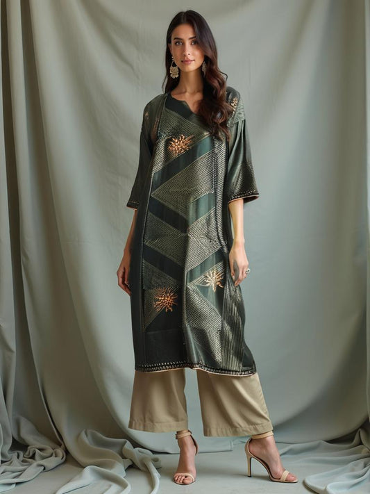 Semi Stitched Formal Chanderi kurta